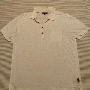 7 For All Mankind Men's Printed Slub Polo Size Medium in White
